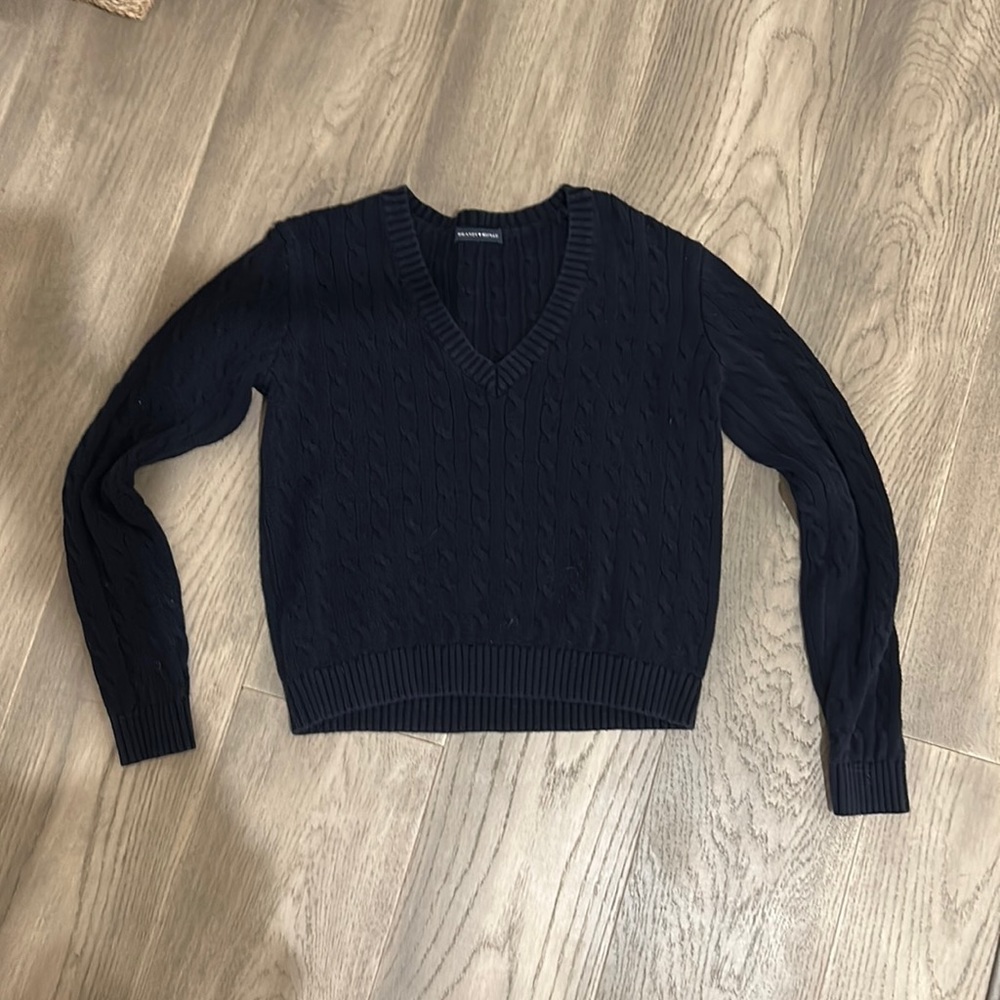 Navy blue cropped cable knit sweater